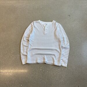 Merona Mens White Gray Stripe Waffle Knit Long Sleeve Henley Shirt Medium